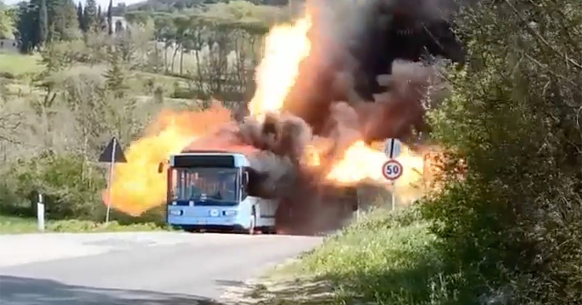 According to a report from Opera News an electric EV bus burst into flames and caught on fire in Kenya on Karen Road. (Video screenshot)