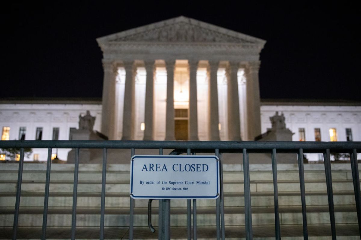 WASHINGTON, D.C. - May 2: Barricades go up in front of the Supreme Court after news broke that Roe V. Wade is set to be overturned in Washington, D.C. on May 2, 2022. (Amanda Andrade-Rhoades/For The Washington Post via Getty Images) (Amanda Andrade-Rhoades/For The Washington Post via Getty Images)