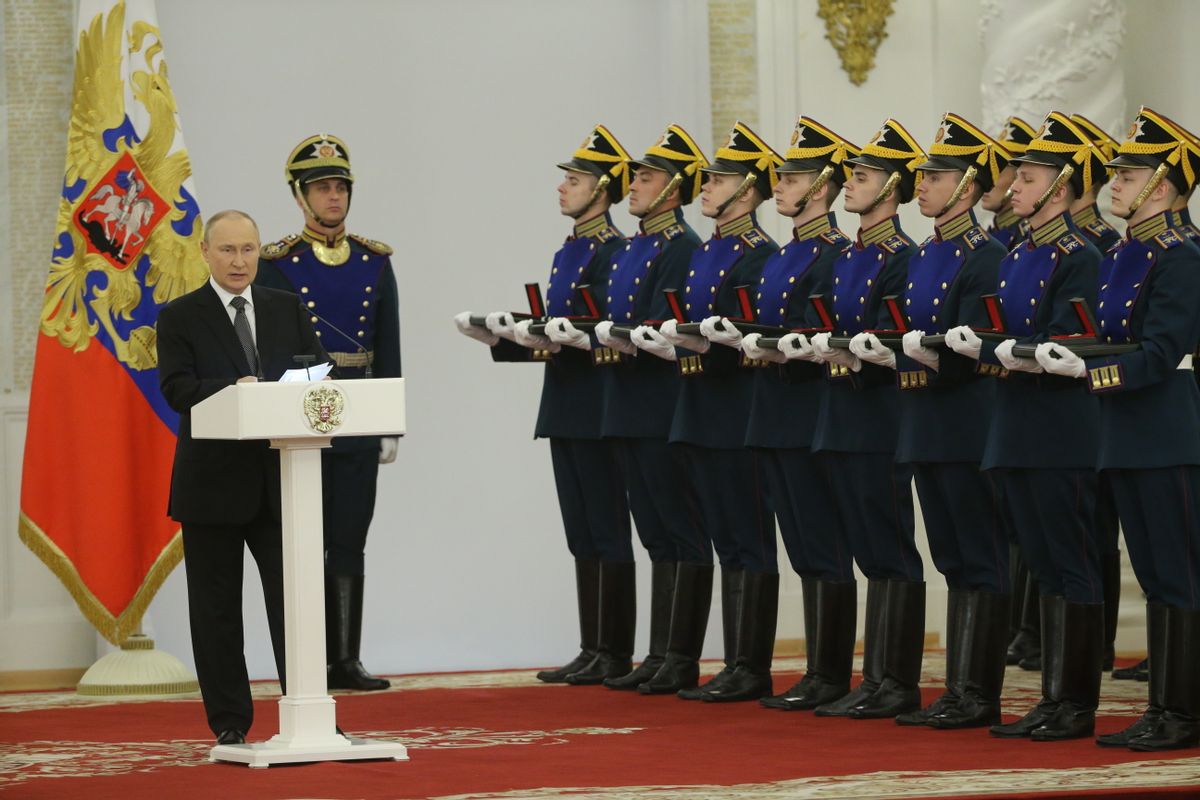 MOSCOW, RUSSIA - JUNE 12: (RUSSIA OUT) Russian President Vladimir Putin speaks during the State Awarding Ceremony at the Grand Kremlin Palace, June,12,2022, in Moscow, Rusia. Russia Day, celebrated annually on 12 June since 1992, commemorates the adoption of the Declaration of State Sovereignty of the Russian Soviet Federative Socialist Republic (RSFSR) (Photo by Contributor/Getty Images) (Contributor/Getty Images)