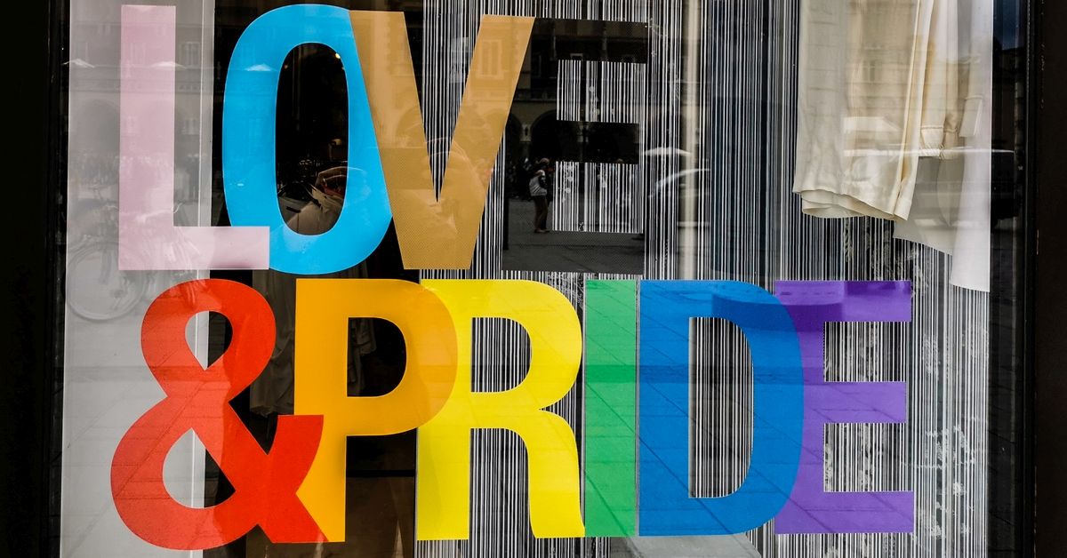 LOVE &amp; PRIDE letters in rainbow colours are seen in a window of ZARA store in Krakow, Poland. June 21, 2022. The month of June is celebrated as the Pride Month around the world commemorating the struggles and victories of the LGBTQ+ communities. (Photo by Beata Zawrzel/NurPhoto via Getty Images) (Getty Images)