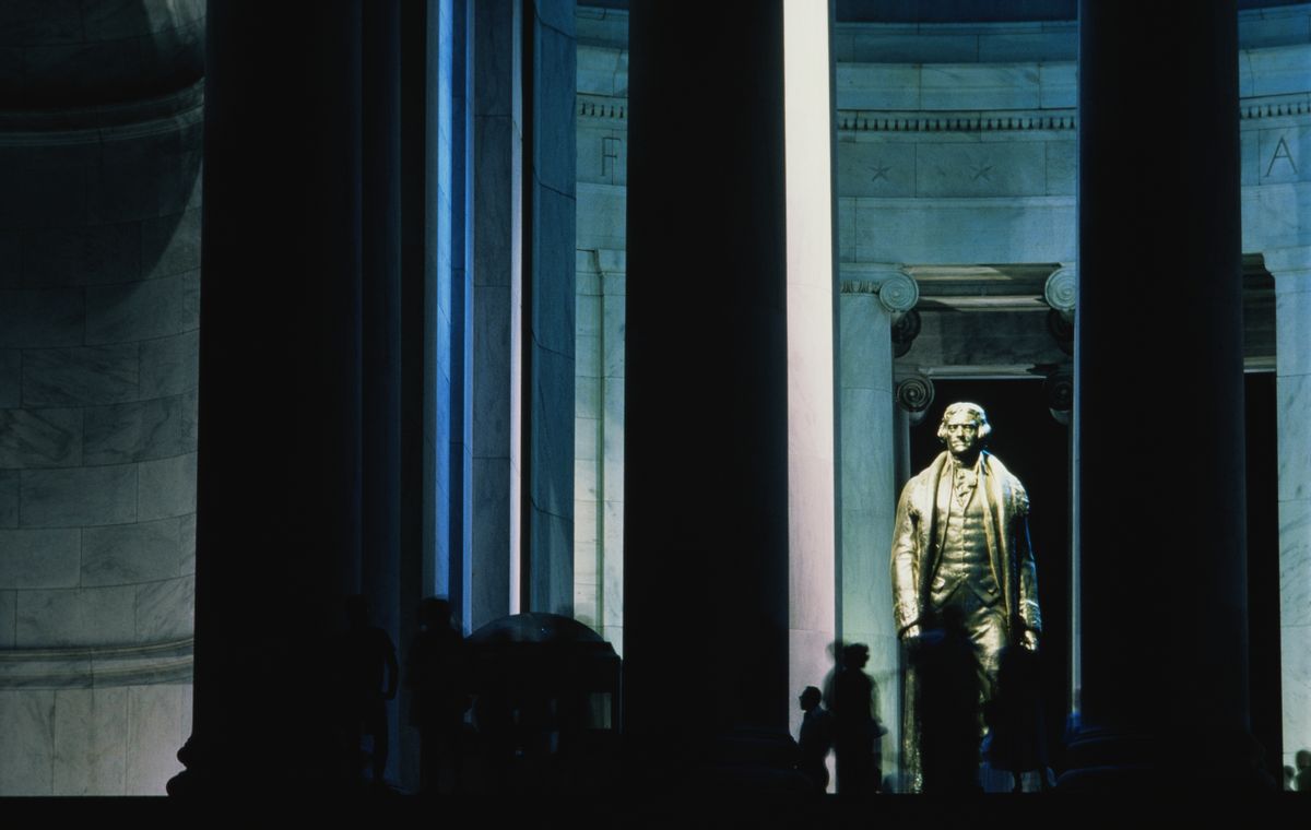 The Jefferson Memorial honours Thomas Jefferson; author of the Declaration of Independence, first Secretary of State, and third President of the US. It was opened in 1943, on the anniversary of his birth. Inside is a 19' bronze statue of Jefferson. (Paul Souders/Getty Images)