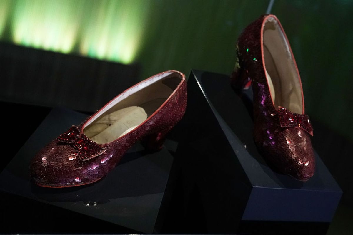 WASHINGTON, DC - OCTOBER 17:  The "ruby slippers" which Judy Garland wore during the 1939 filming of The Wizard of Oz are put on display during a press preview for the exhibit "Ray Dolby Gateway to American Culture" at the Smithsonian National Museum of American History October 17, 2018 in Washington, DC. The shoes return to public display as part of the new exhibition, which explores American history and culture, after an 18-month research and conservation treatment. The show will open to the public on October 19, 2018.  (Photo by Alex Wong/Getty Images) (Getty Images)