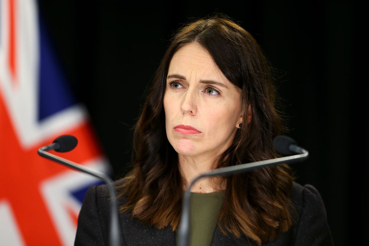 WELLINGTON, NEW ZEALAND - MARCH 21: Prime Minister Jacinda Ardern looks on during a press conference at Parliament on March 21, 2020 in Wellington, New Zealand. Jacinda Ardern announced a four-stage alert system for coronavirus; New Zealand is currently at alert level 2 which includes a further reduction on mass gatherings, limits non-essential travel and encourages remote working and increased physical distancing. The New Zealand government has imposed strict border restrictions to help stop the spread of COVID-19, banning all foreign visitors into the country, while New Zealand citizens and residents are required to self-isolate for 14 days. New Zealand now has 39 confirmed cases of COVID-19. (Photo by Hagen Hopkins/Getty Images) (Hagen Hopkins/Getty Images)