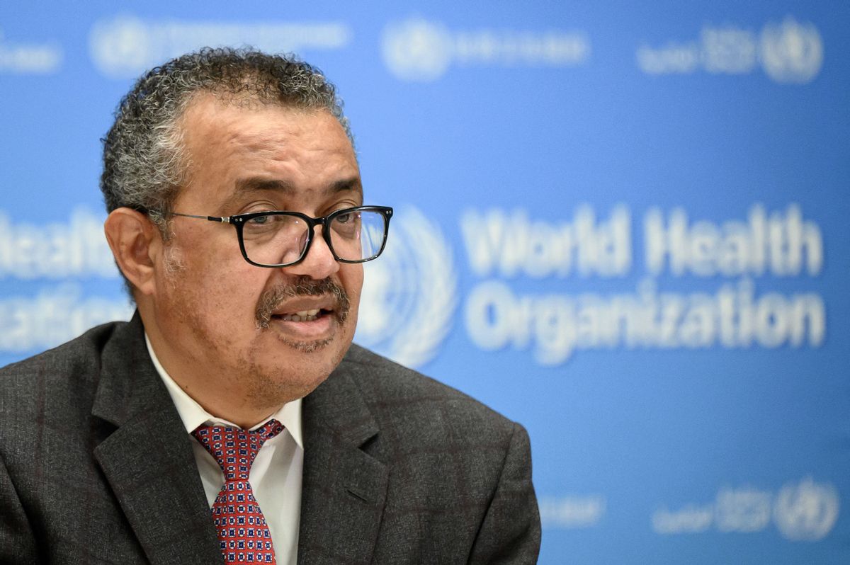 World Health Organization (WHO) Director-General Tedros Adhanom Ghebreyesus attends a ceremony to launch a multiyear partnership with Qatar on making FIFA Football World Cup 2022 and mega sporting events healthy and safe at the WHO headquarters in Geneva on October 18, 2021. (Photo by Fabrice COFFRINI / AFP) (Photo by FABRICE COFFRINI/AFP via Getty Images) (FABRICE COFFRINI/AFP via Getty Images)