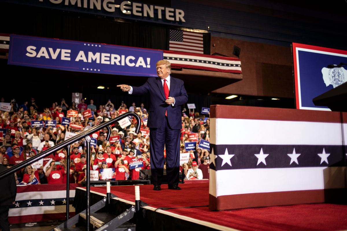 CASPER, WY - MAY 28: Former President Donald Trump speaks at a rally on May 28, 2022 in Casper, Wyoming. The rally is being held to support Harriet Hageman, Rep. Liz Cheney’s primary challenger in Wyoming. (Photo by Chet Strange/Getty Images) (Chet Strange/Getty Images)