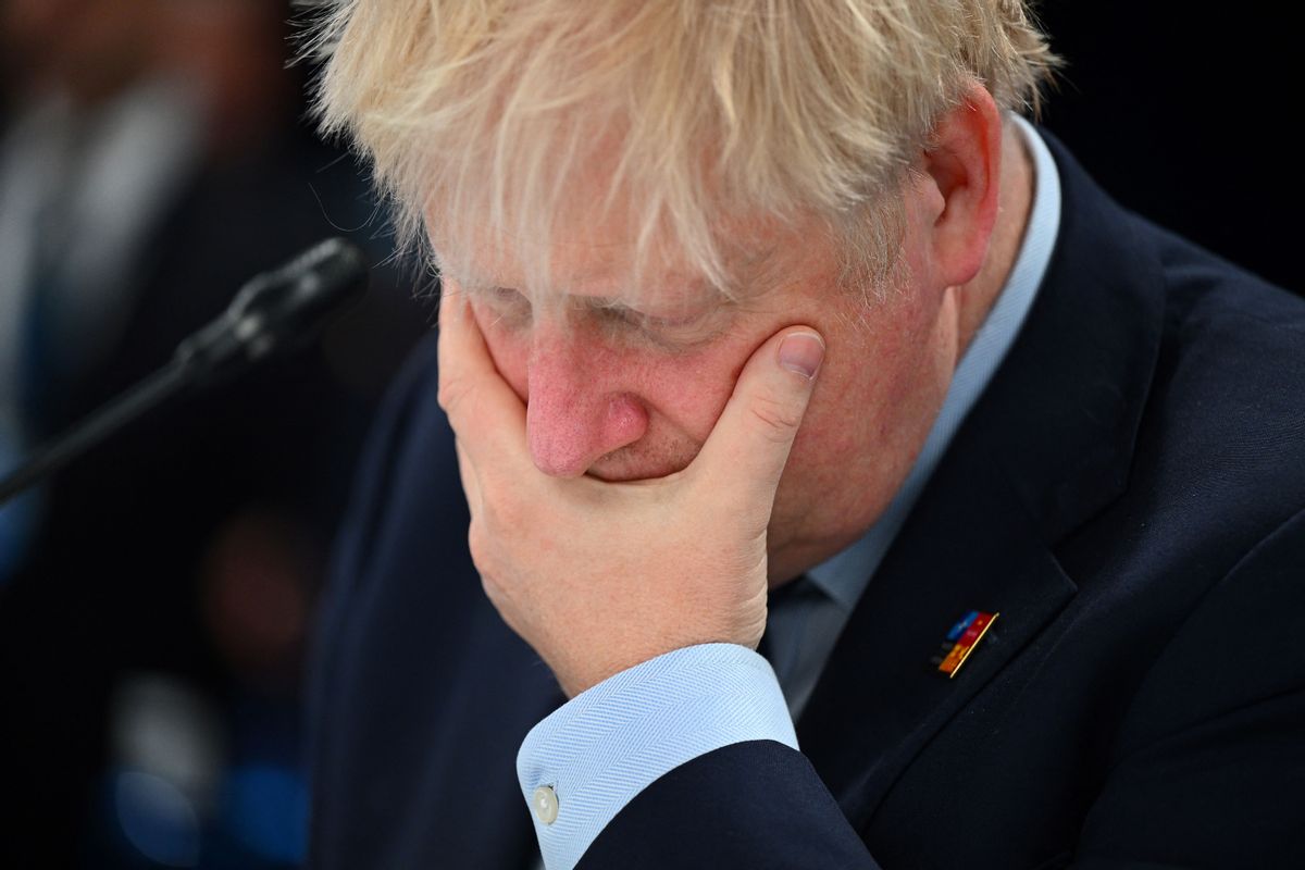 TOPSHOT - Britain's Prime Minister Boris Johnson gestures ahead of a meeting of The North Atlantic Council during the NATO summit at the Ifema congress centre in Madrid, on June 30, 2022. (Photo by GABRIEL BOUYS / AFP) (Photo by GABRIEL BOUYS/AFP via Getty Images) (Gabriel Boys/AFP via Getty Images))