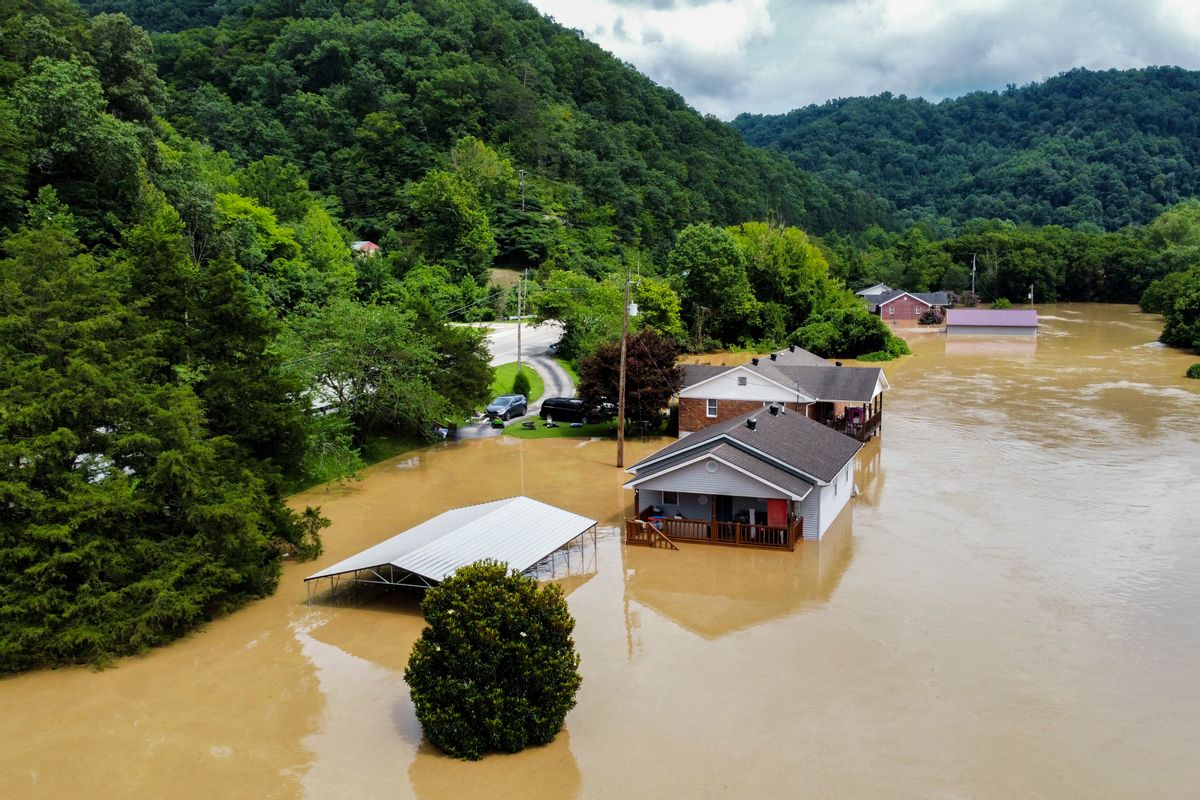 JACKSON, KY - JULY, 28: Homes along Gross Loop off of KY-15 are flooded with water from the North Fork of the Kentucky River. (Photo by Arden S. Barnes/For The Washington Post via Getty Images) (Getty Images)