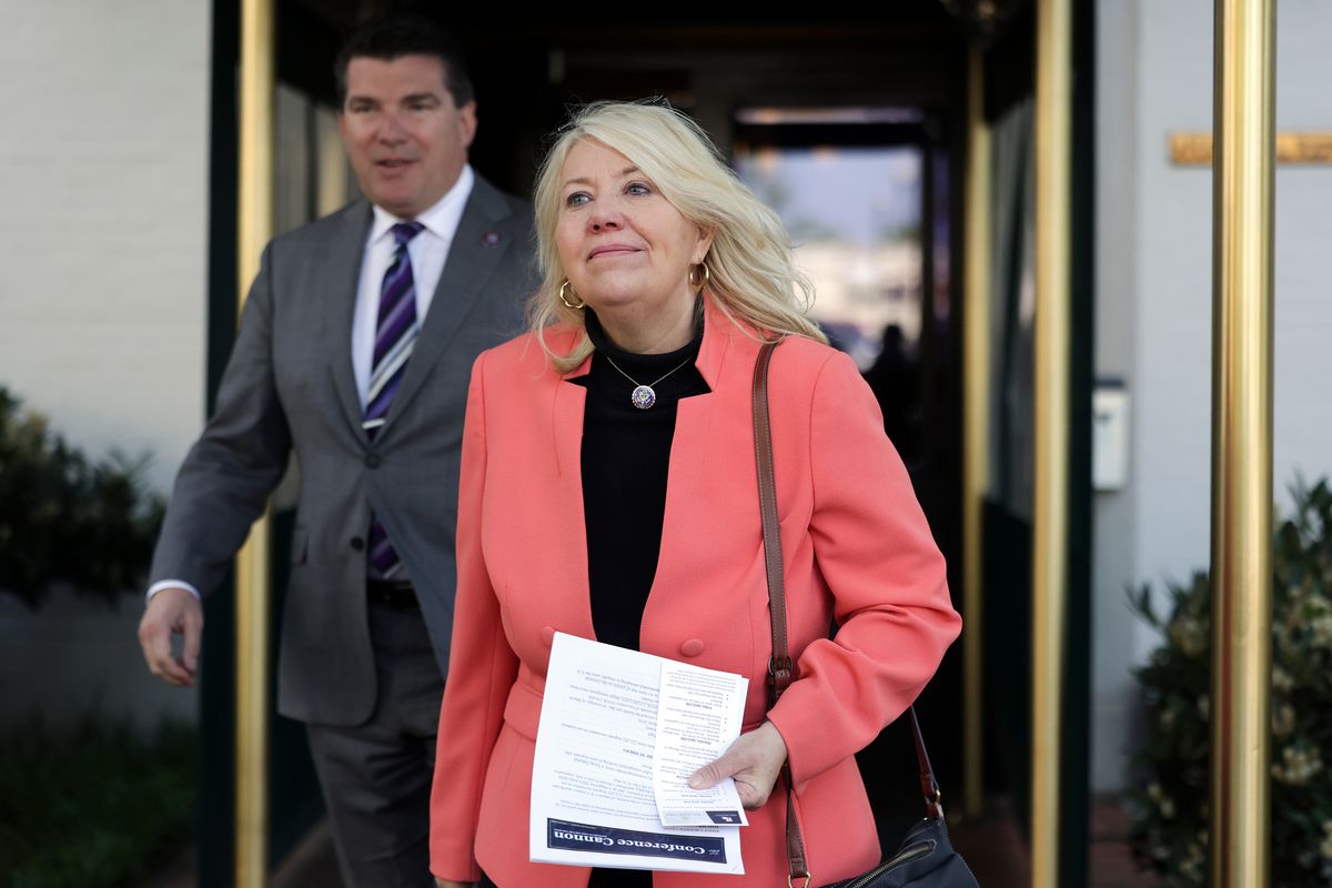 WASHINGTON, DC - APRIL 27: Rep. Debbie Lesko (R-AZ) leaves a House Republican conference meeting on Capitol Hill on April 27, 2022 in Washington, DC. Audio recordings recently released have House Minority Leader Kevin McCarthy reportedly saying that he was considering asking then-President Trump to resign over the Capitol riot. (Photo by Kevin Dietsch/Getty Images) (Getty Images)