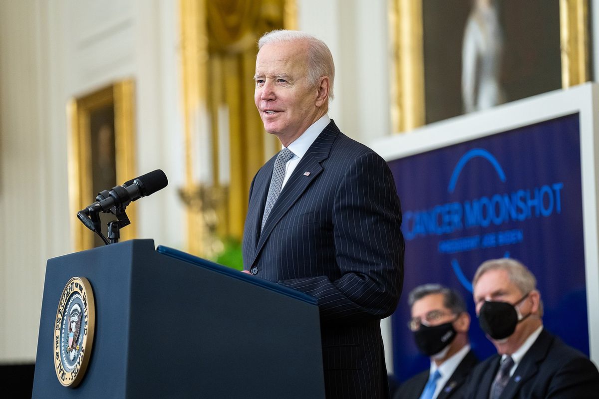 President Joe Biden delivers remarks at a Cancer Moonshot event, Wednesday, February 2, 2022, in the East Room of the White House. (Official White House Photo by Adam Schultz) (The White House/Wikimedia Commons)