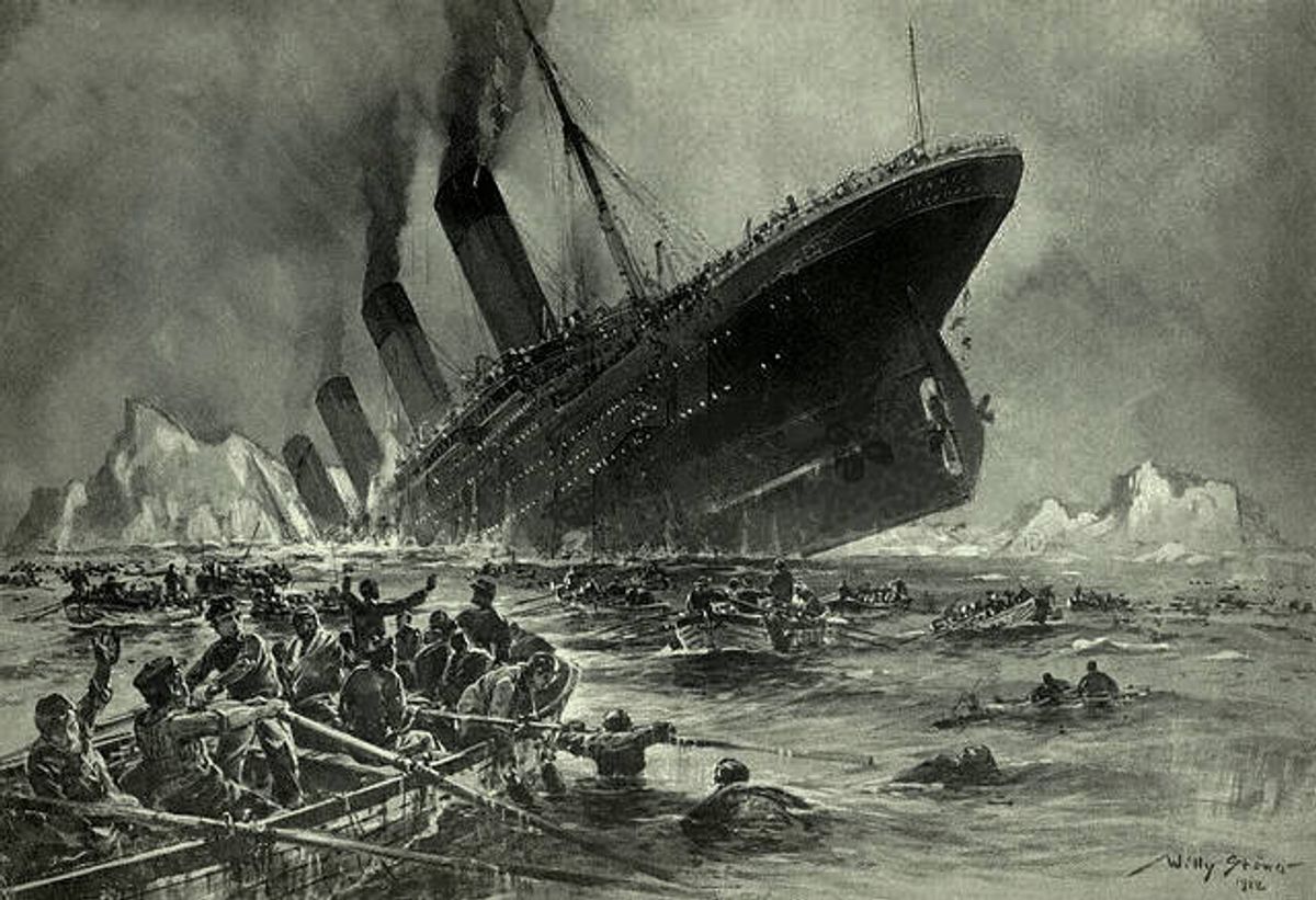 Der Untergang der Titanic (Titanic Sinking, engraving by Willy Stöwer/Public Domain)