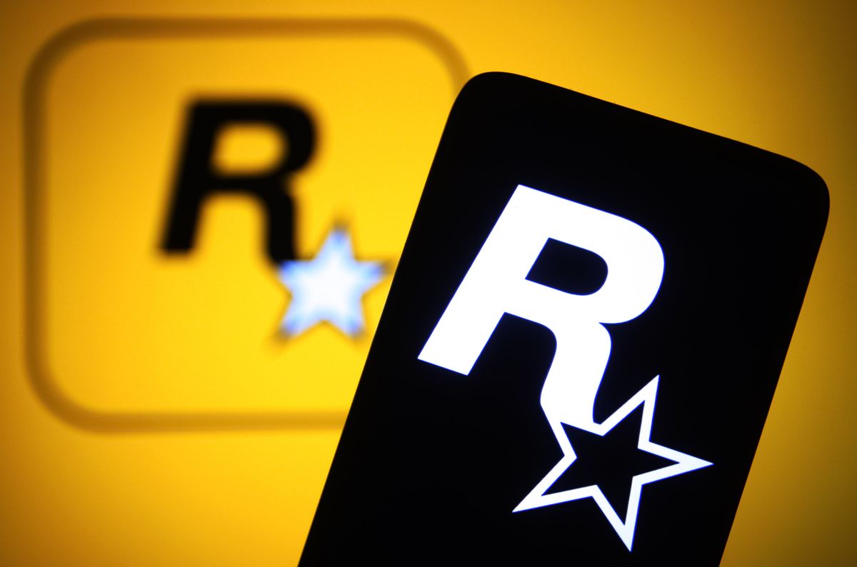 UKRAINE - 2022/02/11: In this photo illustration, a Rockstar Games Inc logo of a video game publisher is seen on a smartphone and a computer screen. (Photo Illustration by Pavlo Gonchar/SOPA Images/LightRocket via Getty Images) (Pavlo Gonchar/SOPA Images/LightRocket via Getty Images)