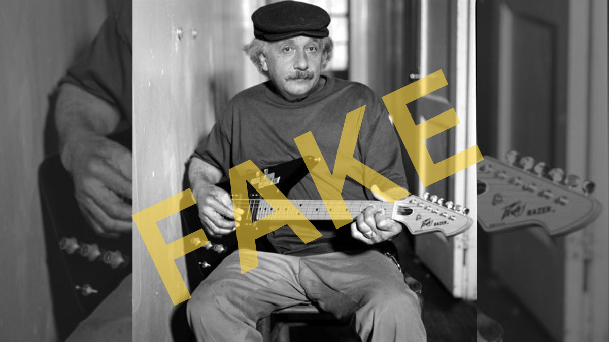 Did Albert Einstein play the electric guitar, or is this picture a fake?
