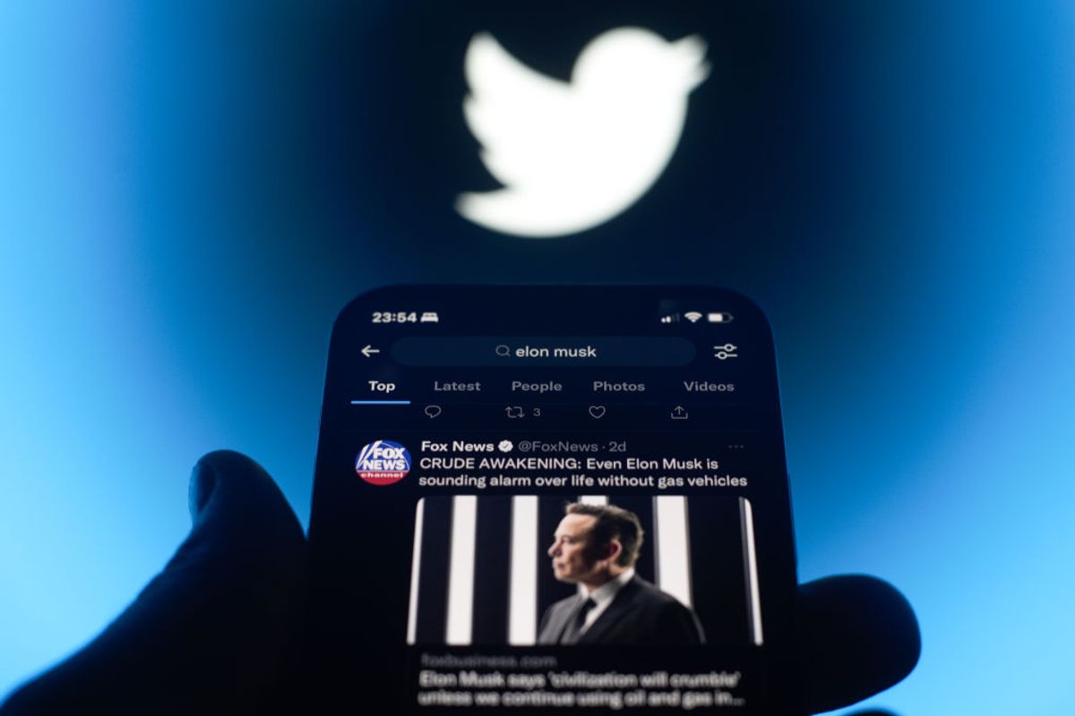 The Twitter feed of entrepreneur and billionaire owner of Tesla and Space X Elon Musk seen in this photo illustration in Warsaw, Poland on 01 September, 2022. (Photo by STR/NurPhoto via Getty Images) (Getty Images)