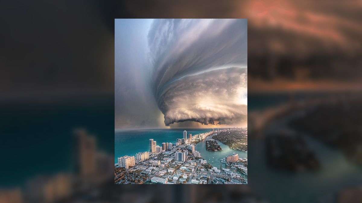 A picture that was taken from high in the air and shows Hurricane Ian or another storm hovering over Miami or Fort Myers is real, according to the rumor. (Brent Shavnore (Instagram))