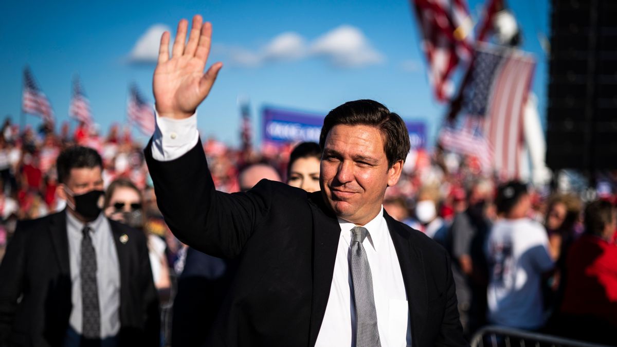 Florida Governor Ron DeSantis arrives before President Donald J. Trump arrives to speak during a campaign "Make America Great Again Event" at the Orlando Sanford International Airport on Monday, Oct. 12, 2020 in Washington, DC. (Photo by Jabin Botsford/The Washington Post via Getty Images) (Jabin Botsford/The Washington Post via Getty Images)