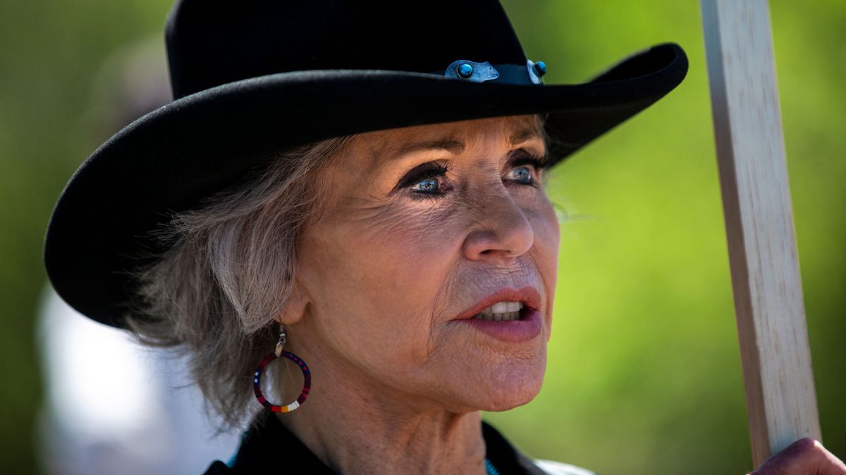 Actress and climate activist Jane Fonda is pictured in Solvay, Minnesota on June 7, 2021. (Photo by KEREM YUCEL/AFP via Getty Images) (KEREM YUCEL/AFP via Getty Images)