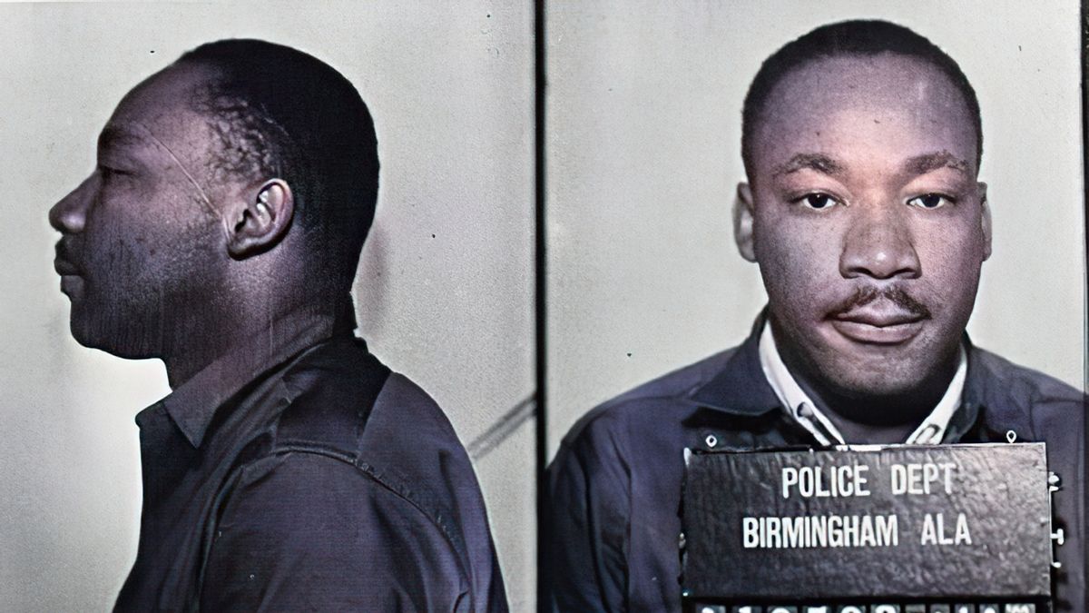Police mugshot of Martin Luther King Jr. following his arrest for protests in Birmingham, Alabama, 1963. Colorized for the Gado Modern Color series. (Photo by Gado/Getty Images) (Gado/Getty Images)