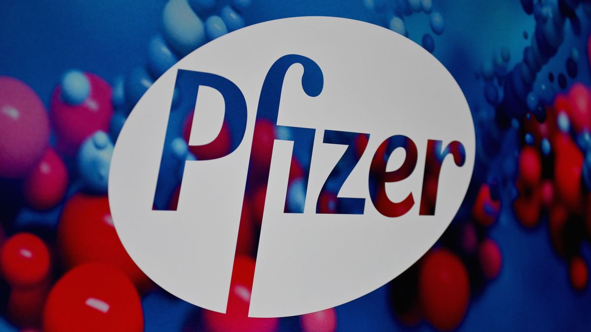 The Pfizer logo is seen at the Pfizer World Headquarters on Dec. 9, 2020 in New York City. (Photo by ANGELA WEISS/AFP via Getty Images) (ANGELA WEISS/AFP via Getty Images)