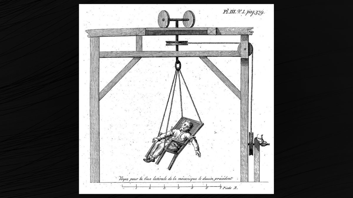 A rotary machine based on Cox's swing used in the Berlin Charite. (Joseph Guislain: Traité sur l'aliénation mentale et sur les hospices des aliénés. Vol. 1, Pl. 3. (1828)) (Joseph Guislain/Wikimedia Commons)