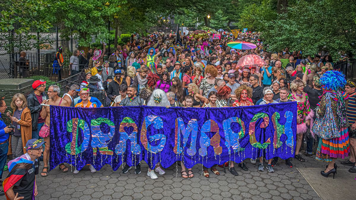Participants seen holding a banner at the NYC Drag March on June 23, 2023, in New York City. (Photo by Erik McGregor/LightRocket via Getty Images) (Erik McGregor/LightRocket via Getty Images)