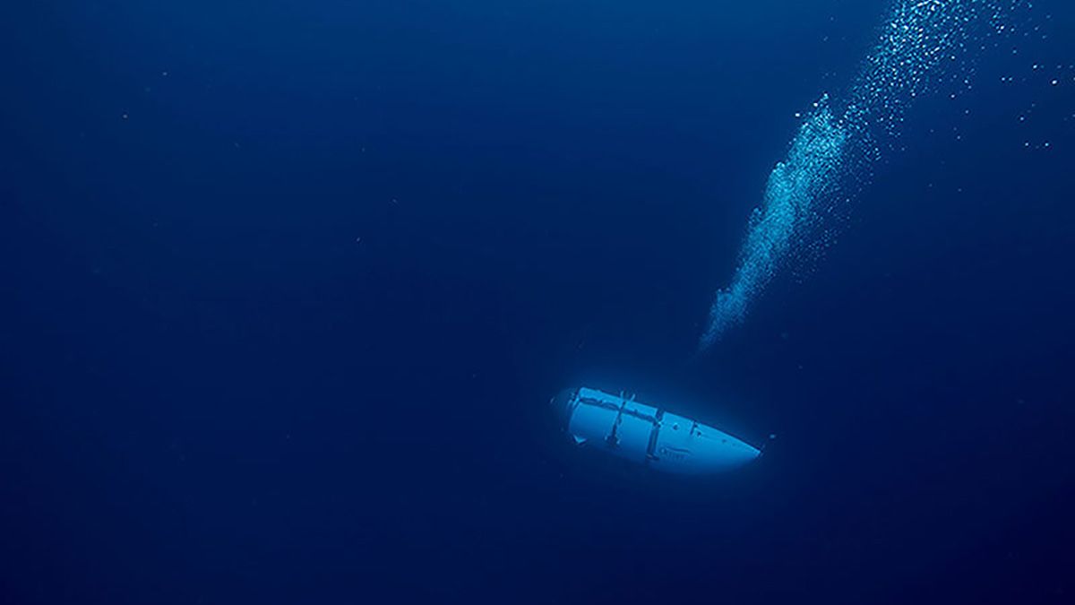 An undated photo shows a tourist submersible belonging to OceanGate as it descends at a sea. (Photo by OceanGate / Handout / Anadolu Agency via Getty Images) (OceanGate / Handout / Anadolu Agency via Getty Images)