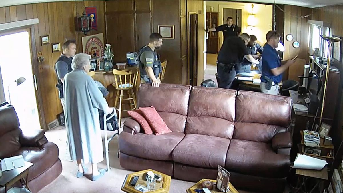 Joan Meyer, co-owner of the Marion County Record, is pictured during a police raid of her home on the day before her death. (Credit: Marion County Record) (Marion County Record)