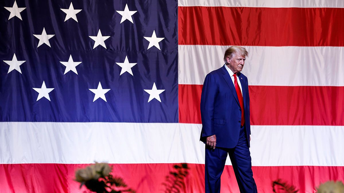 Former U.S. President Donald Trump arrives to deliver remarks to the Georgia state GOP convention at the Columbus Convention and Trade Center on June 10, 2023 in Columbus, Georgia. (Photo by Anna Moneymaker/Getty Images) (Anna Moneymaker/Getty Images)
