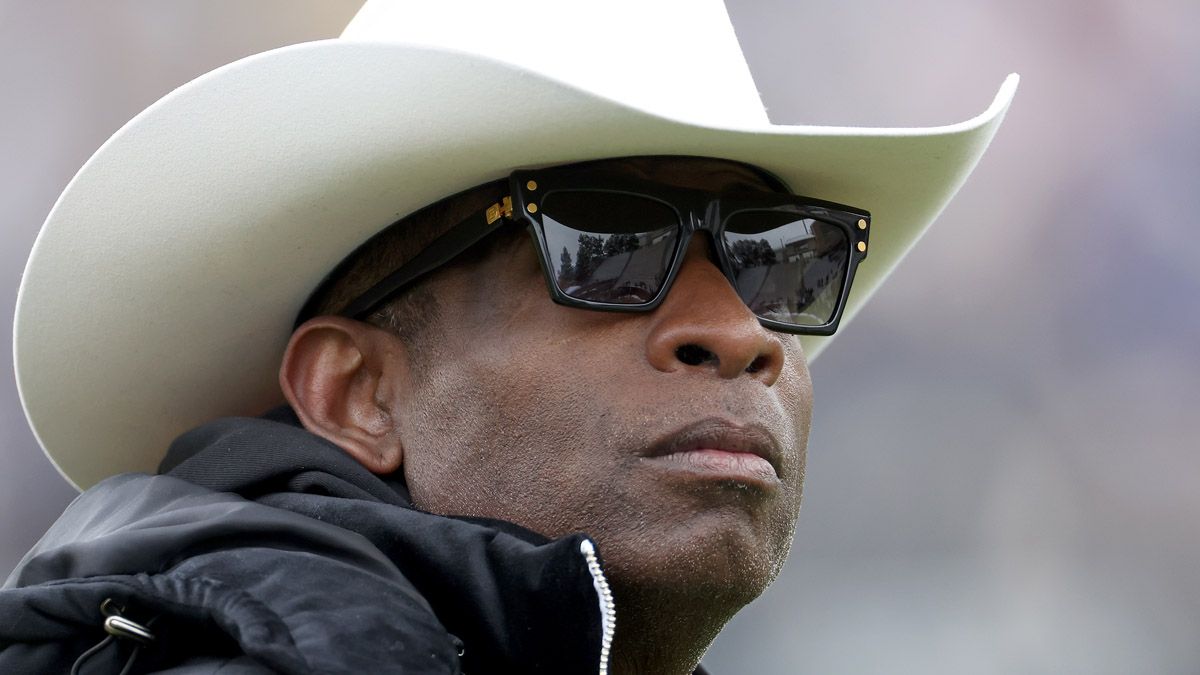 Head coach Deion Sanders of the Colorado Buffaloes watches as his team warms up prior to their spring game at Folsom Field on April 22, 2023 in Boulder, Colorado. (Photo by Matthew Stockman/Getty Images) (Matthew Stockman/Getty Images)