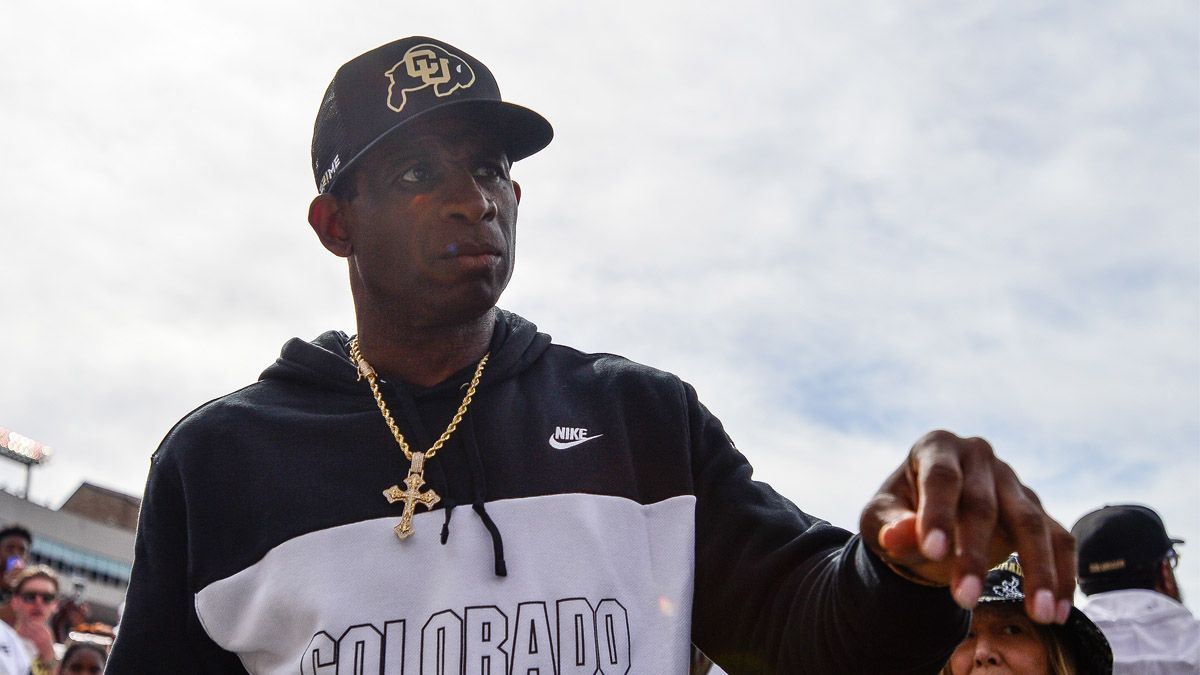 Head coach Deion Sanders of the Colorado Buffaloes walks off the field at halftime of a game against the USC Trojans at Folsom Field on Sept. 30, 2023 in Boulder, Colorado. (Photo by Dustin Bradford/Getty Images) (Dustin Bradford/Getty Images)