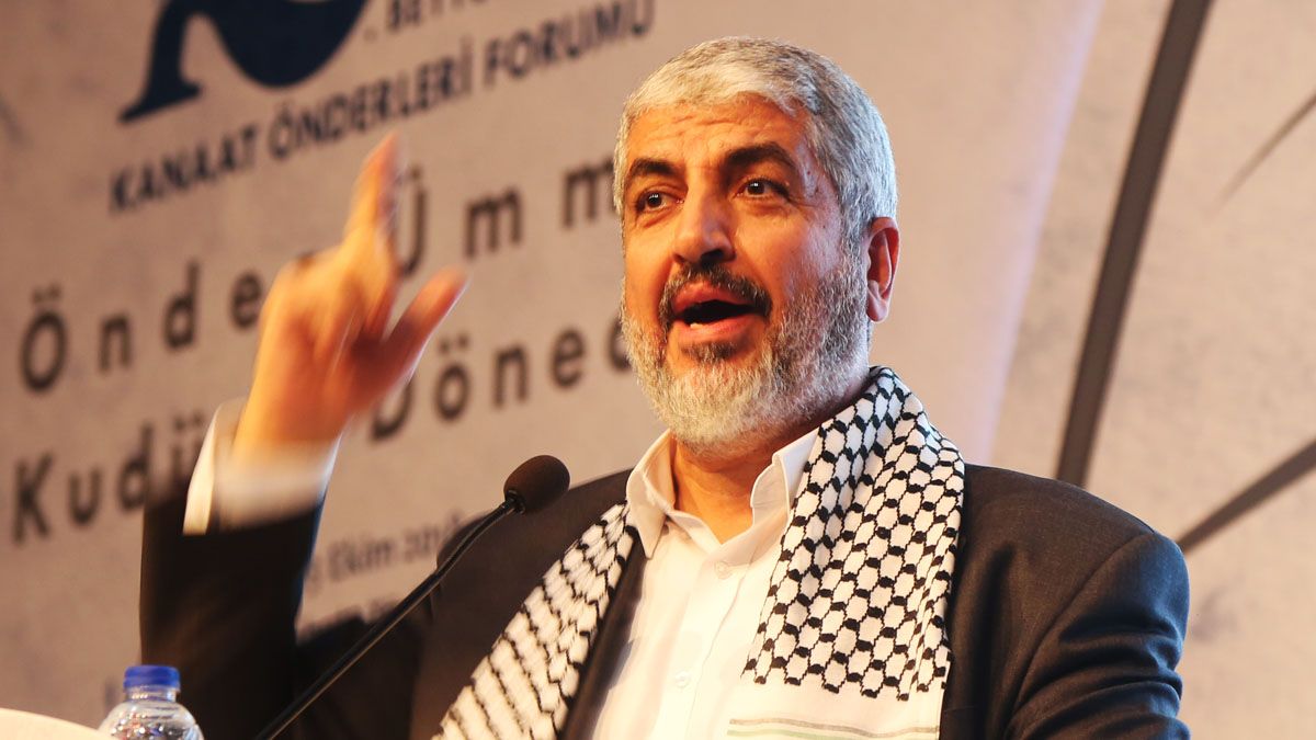 Former political bureau chief of Hamas, Khaled Meshaal, speaks as he attends the Baitul Maqdis Opinion Leaders Forum on Oct. 12, 2018 in Istanbul, (Photo by Momen Faiz/NurPhoto via Getty Images) (Momen Faiz/NurPhoto via Getty Images)