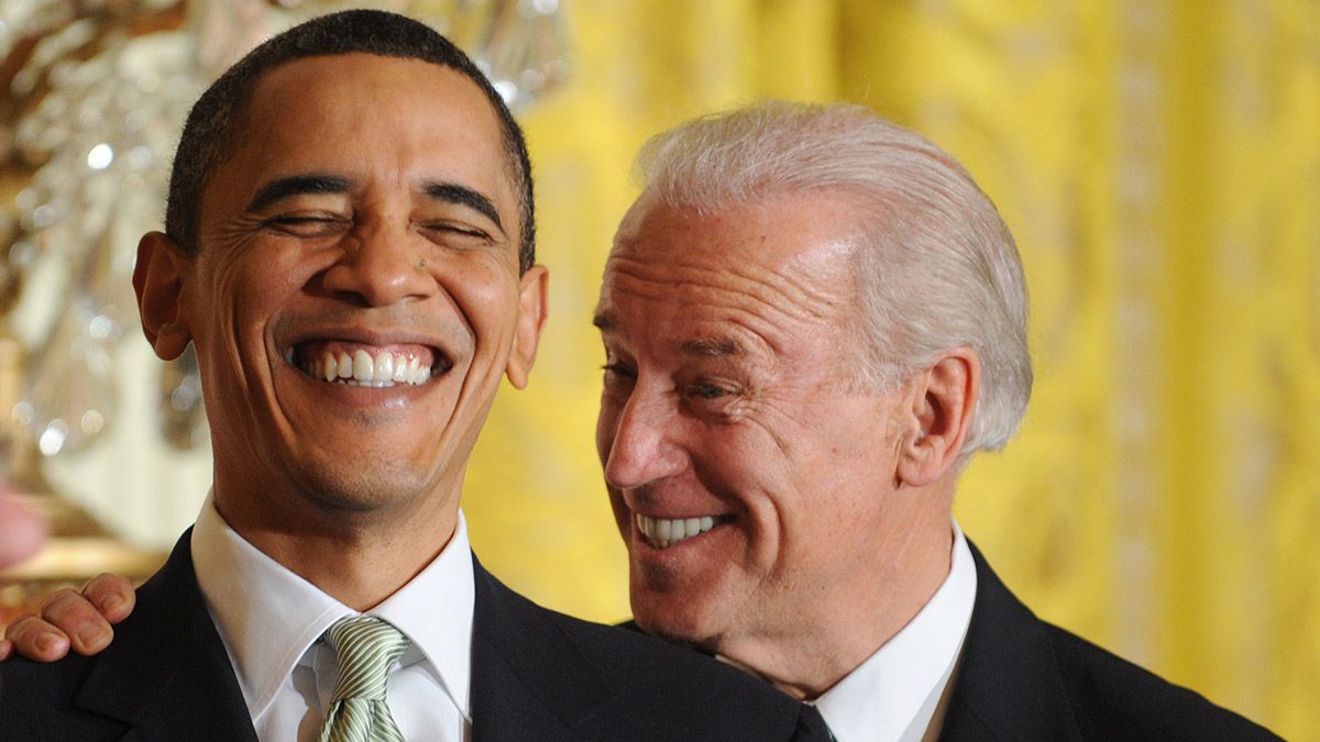 U.S. President Barack Obama and Vice President Joe Biden laugh during the annual St. Patrick's Day Reception in the East Room of the White House, March 17, 2010 in Washington, DC. (Photo by Michael Reynolds-Pool/Getty Images) (Michael Reynolds-Pool/Getty Images)
