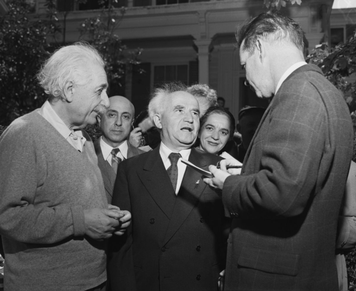 Israeli Prime Minister David Ben-Gurion visits Einstein at his home in Princeton, New Jersey in 1951. ( Getty Images)