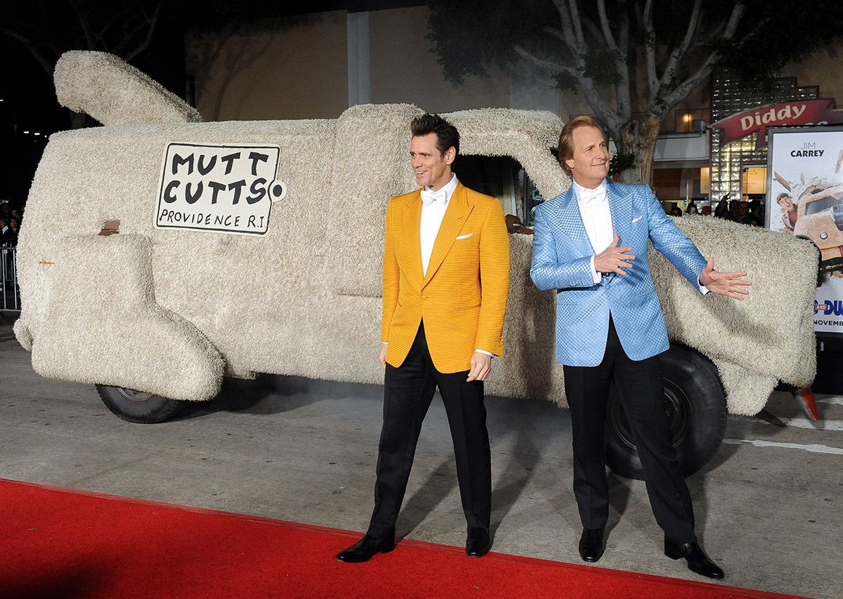 Actors Jim Carrey and Jeff Daniels arrive at the Los Angeles premiere of 'Dumb And Dumber To' at Regency Village Theatre on Nov. 3, 2014 in Westwood, California. (Photo by Axelle/Bauer-Griffin/FilmMagic) (Axelle/Bauer-Griffin/FilmMagic)