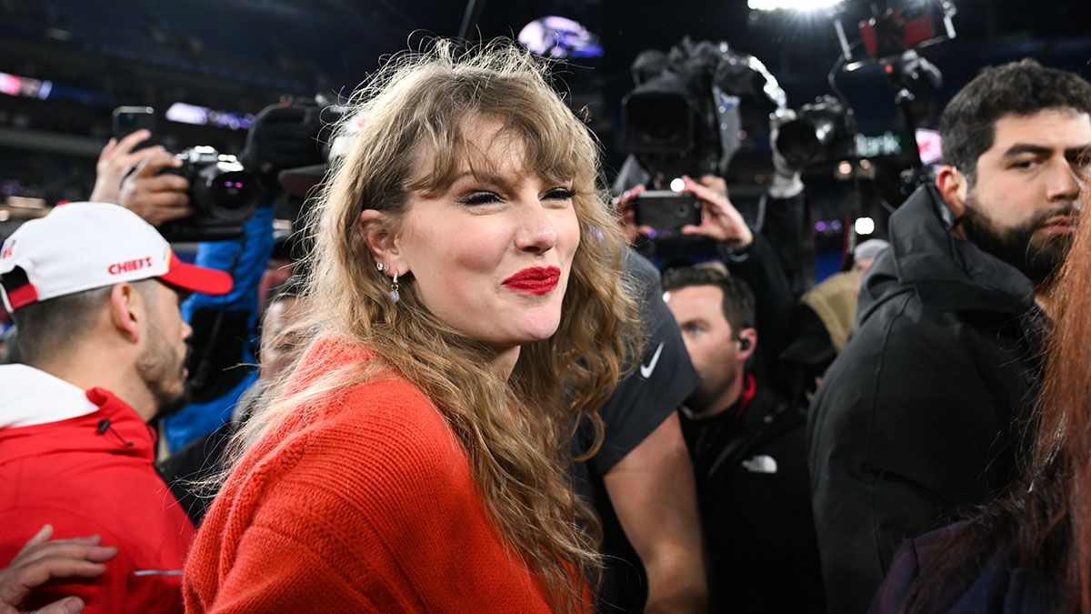 Taylor Swift walks off the field following the AFC Championship between the Kansas City Chiefs and the Baltimore Ravens at M&T Bank Stadium on January 28, 2024 in Baltimore, Maryland. (Photo by Kathryn Riley/Getty Images) (Kathryn Riley/Getty Images)