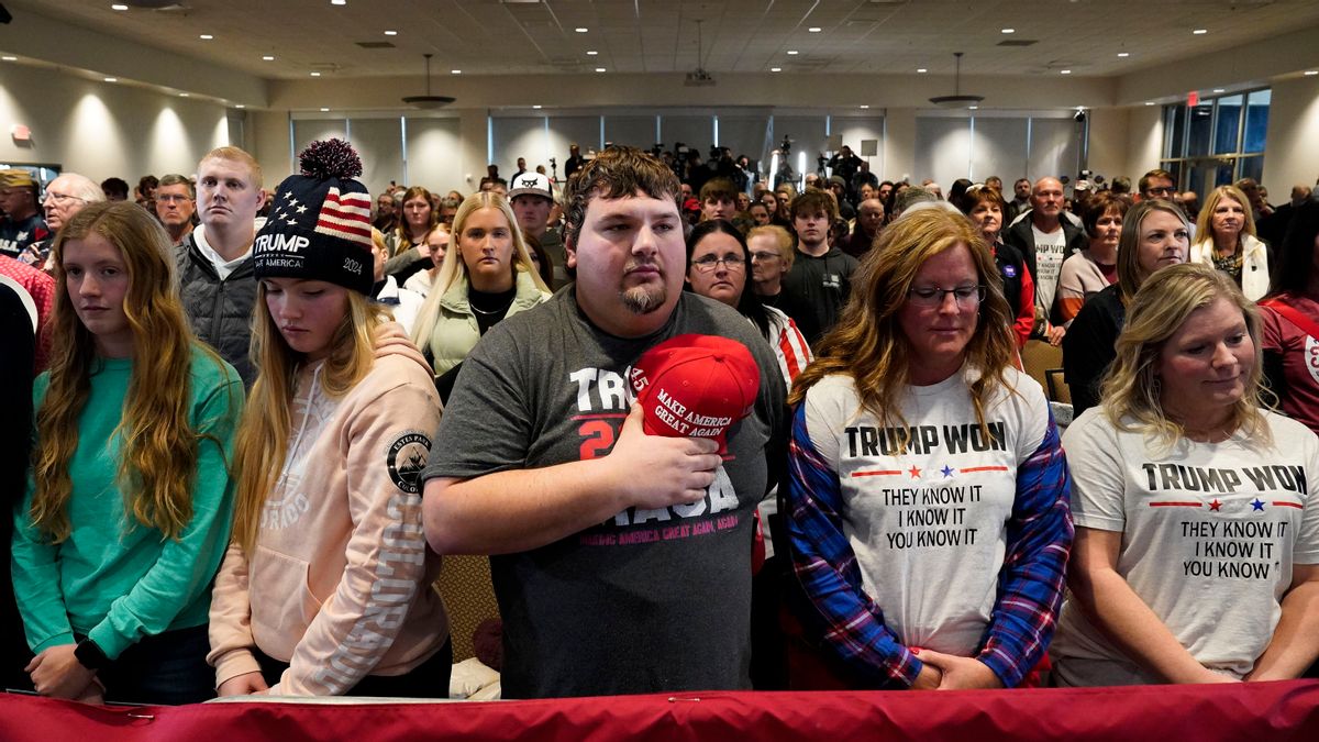 Supporters attend a rally in support of Republican presidential candidate former president Donald Trump on Jan. 5, 2024 in Sioux Center, Iowa ahead of the GOP's first nominating contest on Jan. 15. (Photo by Jabin Botsford /The Washington Post via Getty Images) (Jabin Botsford /The Washington Post via Getty Images)