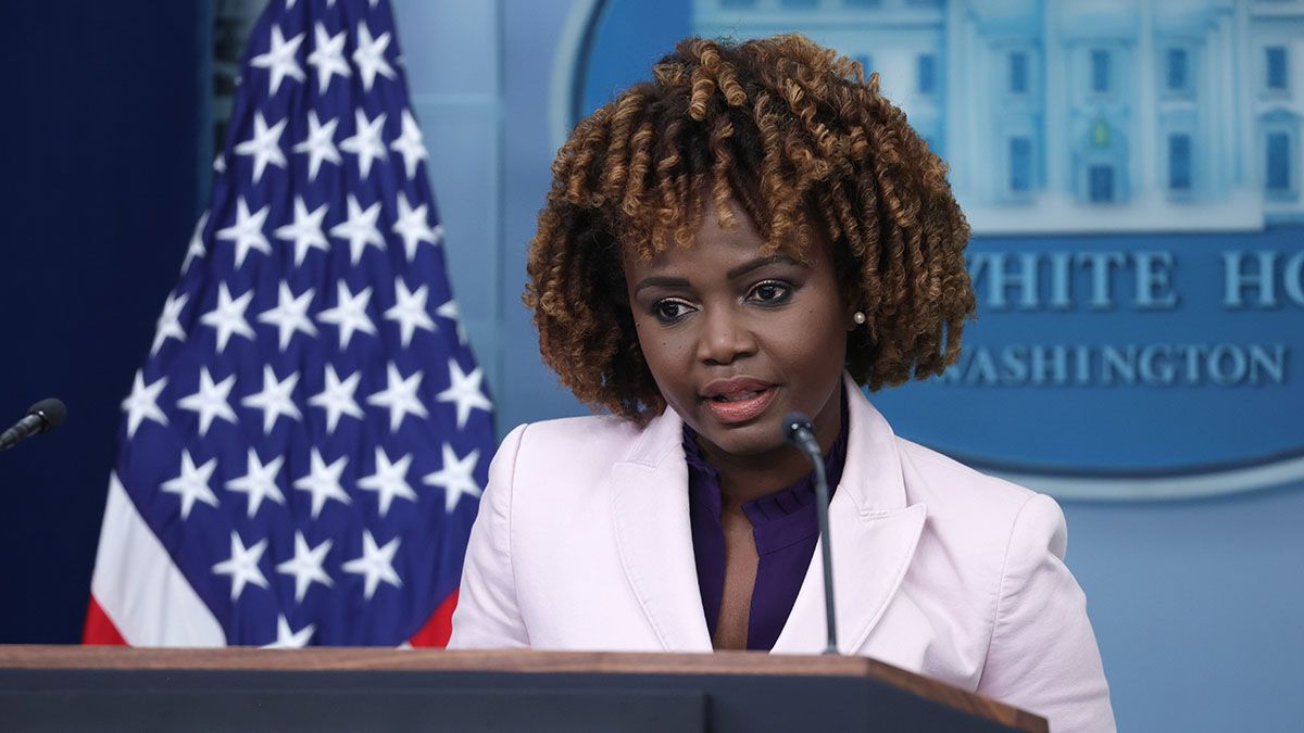 White House press secretary Karine Jean-Pierre speaks during a daily news briefing at the James S. Brady Press Briefing Room of the White House on Feb. 6, 2024 in Washington, DC. (Photo by Alex Wong/Getty Images) (Alex Wong/Getty Images)