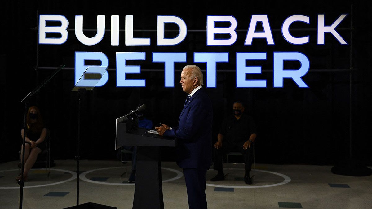 U.S. Democratic presidential candidate Joe Biden speaks about on the third plank of his "Build Back Better" economic recovery plan for working families, on July 21, 2020, in New Castle, Delaware. (Photo by BRENDAN SMIALOWSKI/AFP via Getty Images) (BRENDAN SMIALOWSKI/AFP via Getty Images)