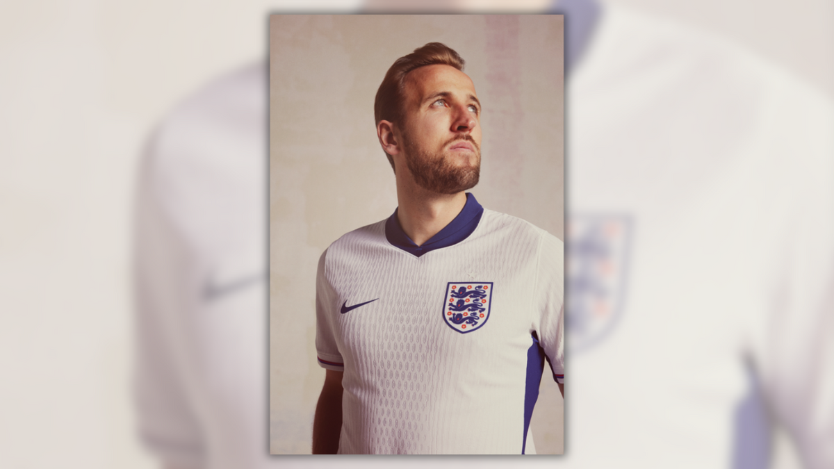 England captain Harry Kane wearing England's new 2024 home jersey. ( Getty Images)