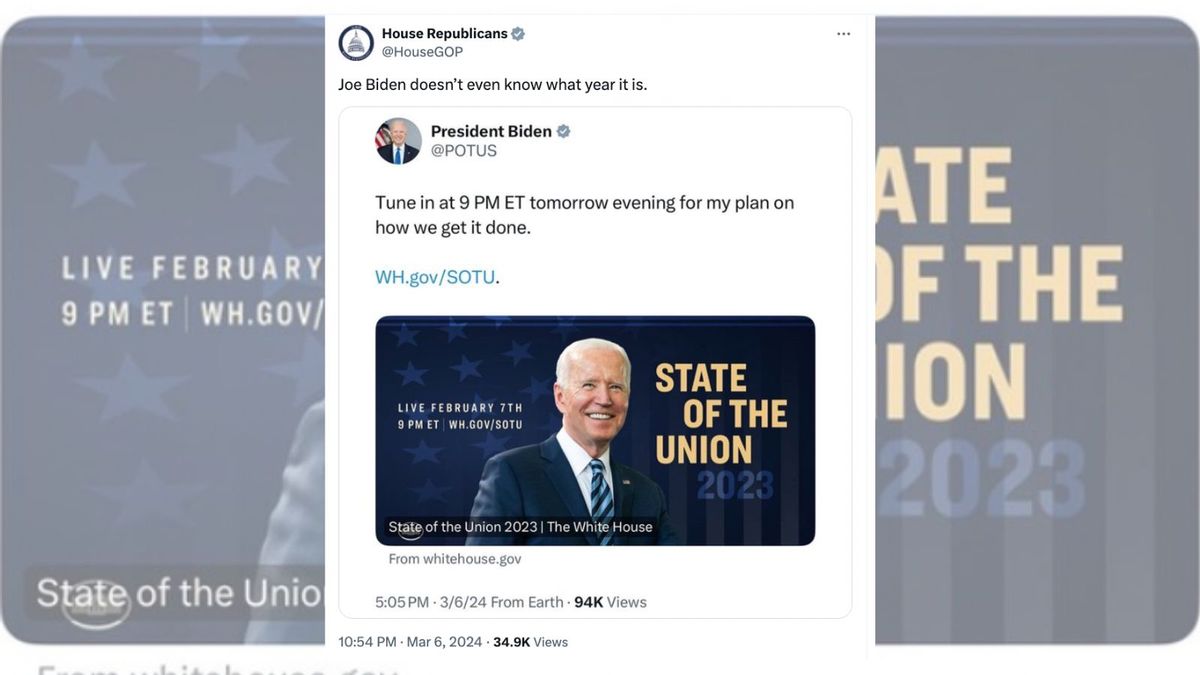 Biden's X Account Shared Incorrect Date for State of the Union Address