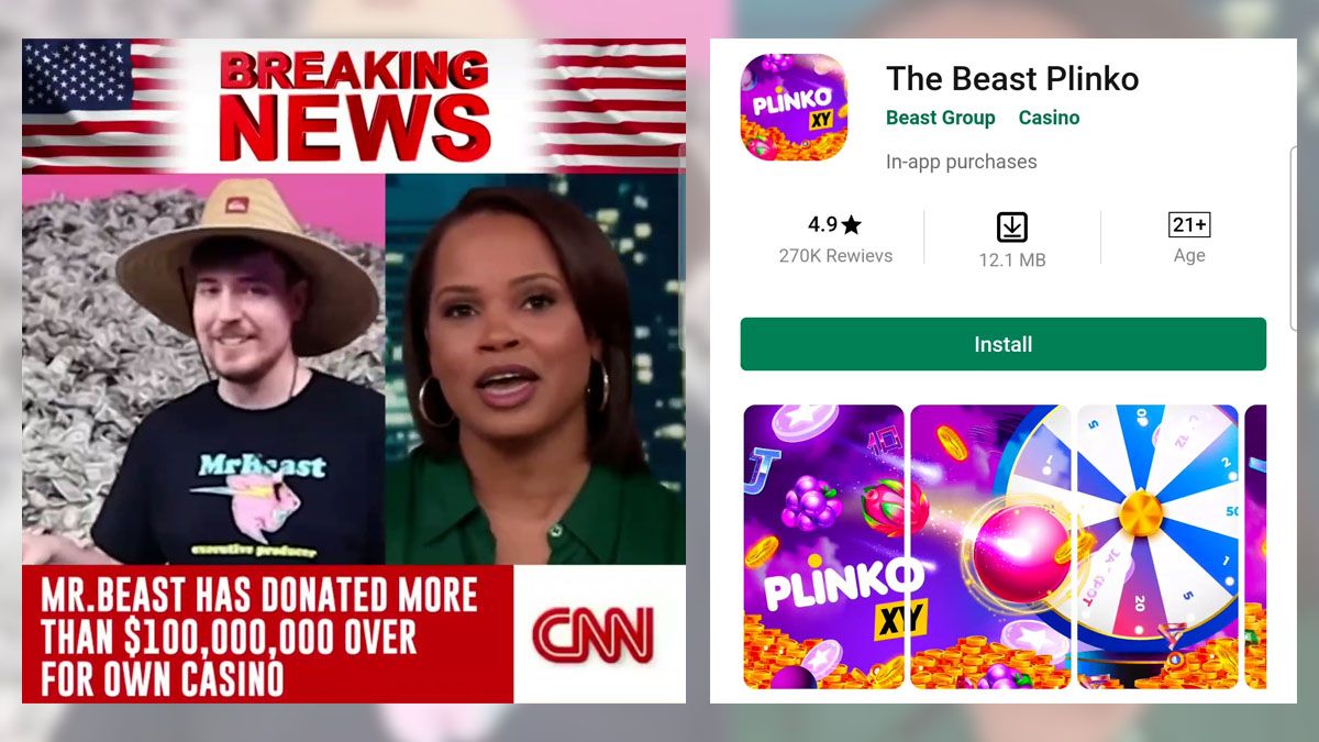 An online scam promoted the false claim YouTuber MrBeast created a casino game mobile app named The Beast Plinko. Instagram