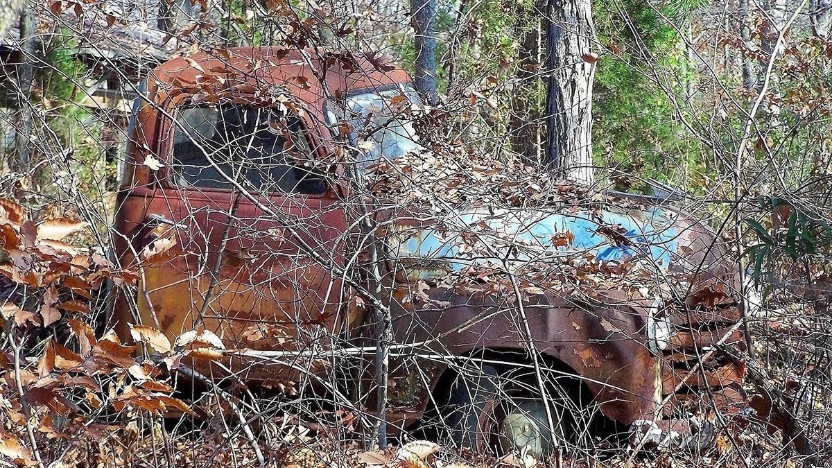 A stock photo shows a rusty truck in a forest. (R. Hanley Photography/Getty Images)