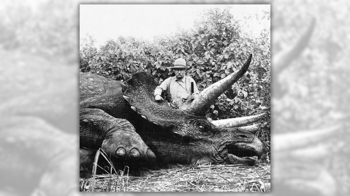 Theodore Roosevelt Posing with Last Known Triceratops in Real Photo?