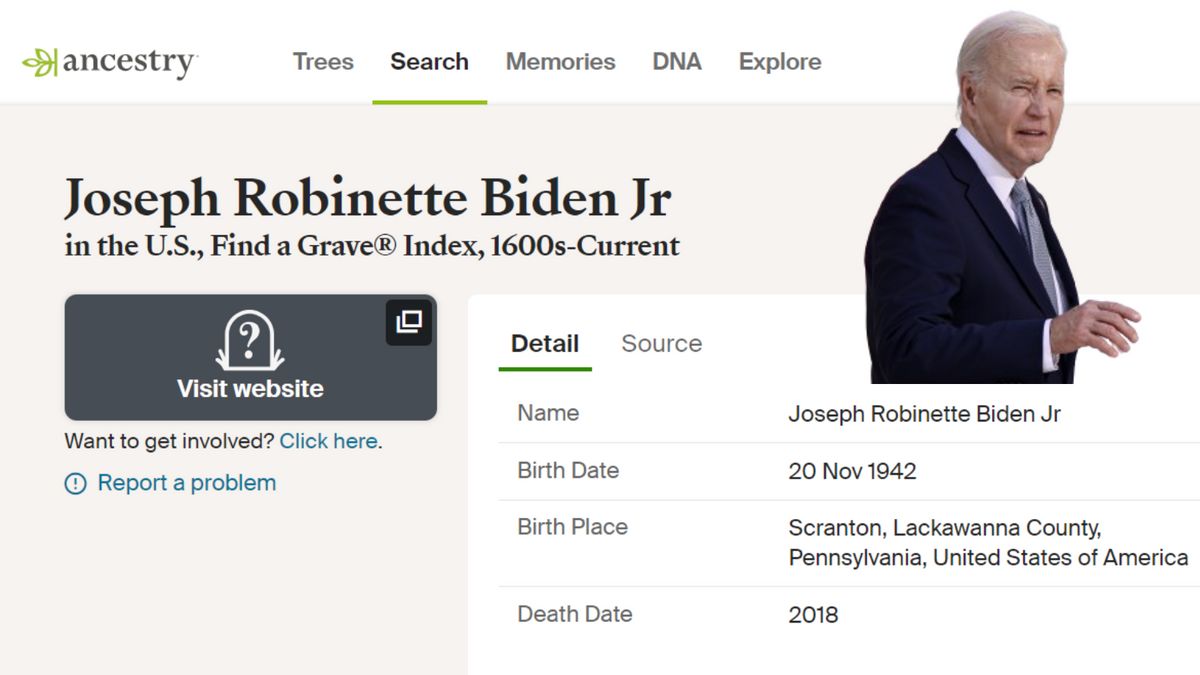 Biden Listed as 'Dead in 2018' on Ancestry.com? | Snopes.com