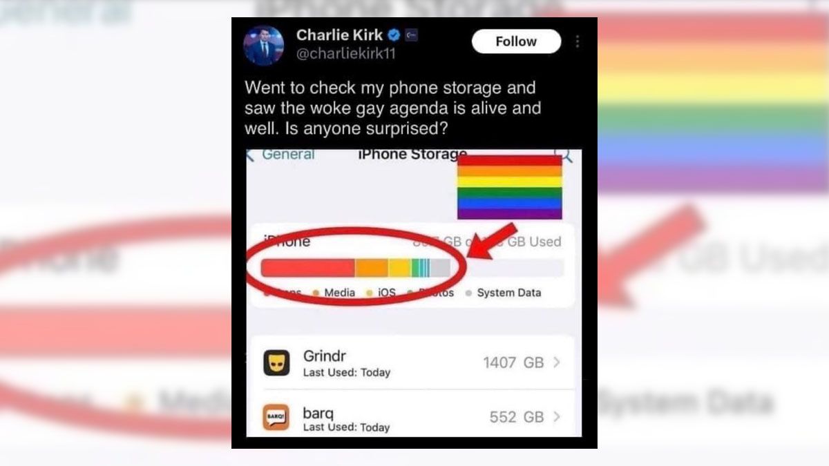 No, Charlie Kirk did not accidentally display Grindr on his phone when he complained about the “gay agenda”