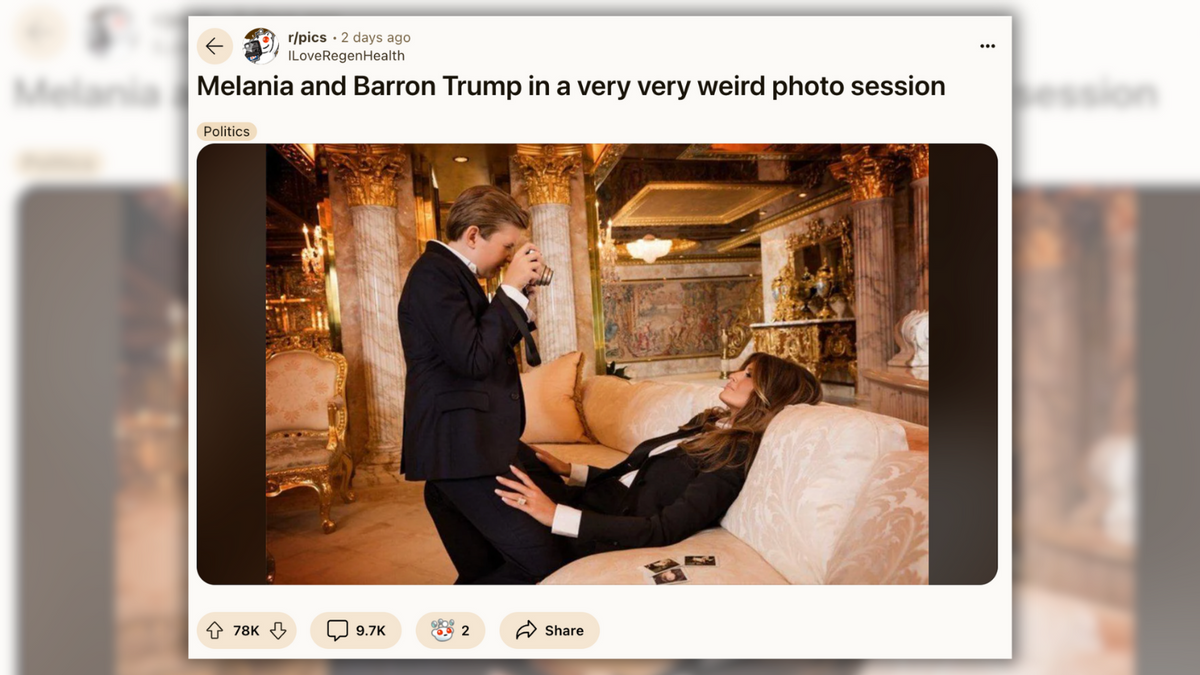 Real picture of Barron Trump taking a photo of Melania Trump while sitting on her lap?