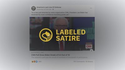 The story about a CNN poll giving Biden a rating of 9.4 out of 10 was labeled satire.