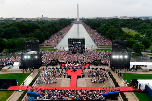 US President Donald Trump speaks during the "Salute to America" Fourth of July event at the Lincoln Memorial in Washington, DC, July 4, 2019. (Photo by Susan Walsh / POOL / AFP)        (Photo credit should read SUSAN WALSH/AFP/Getty Images) (SUSAN WALSH/AFP/Getty Images)