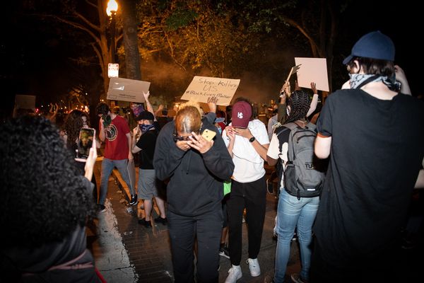 Protesters react to tear gas at George Floyd protests in Washington, D.C. (Wikimedia Commons via Rosa Pineda)