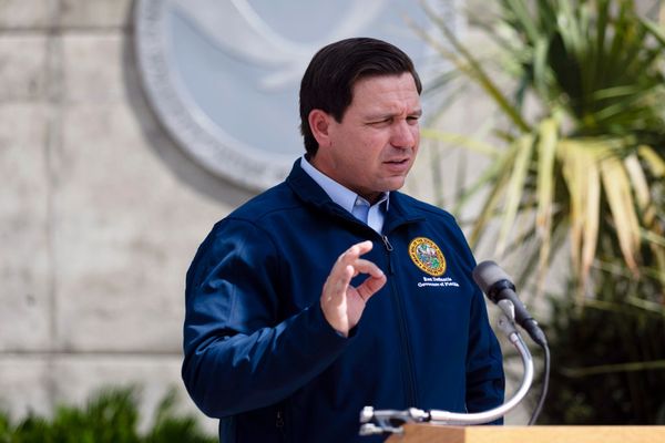 MIAMI, FL - AUGUST 29: Governor Ron DeSantis gives a briefing regarding Hurricane Dorian to the media at National Hurricane Center on August 29, 2019 in Miami, Florida. Hurricane Dorian is expected to become a Category 4 as it approaches Florida in the upcoming days. (Photo by Eva Marie Uzcategui/Getty Images) (Eva Marie Uzcategui/Getty Images)