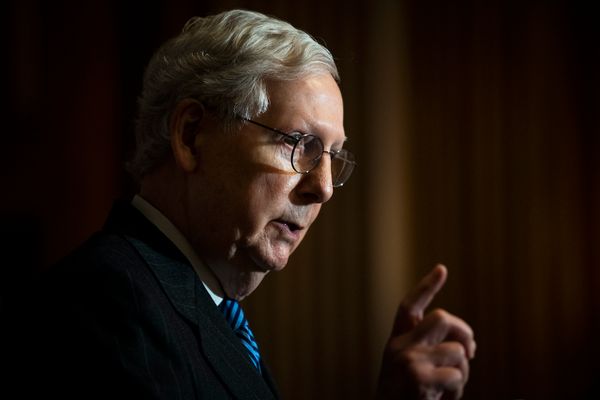 WASHINGTON, DC - DECEMBER 15: Senate Majority Leader Mitch McConnell (R-KY) conducts a news conference in the U.S. Capitol after the Senate Republican Policy luncheon on December 15, 2020 in Washington, DC. (Photo by Caroline Brehman-Pool/Getty Images) (Pool)